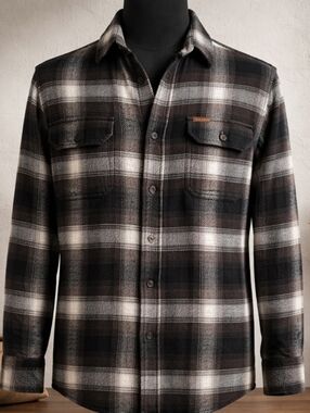 Orvis Men Size M Heavy 100% Cotton Twill Flannel Shirt Jacket Brown Plaid